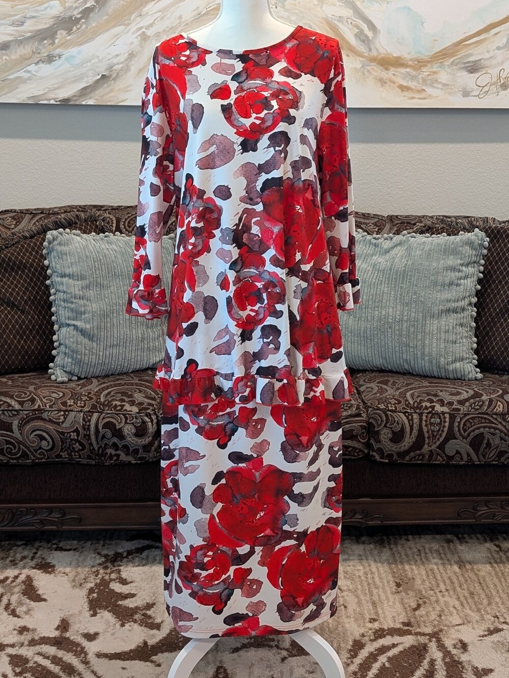 Red Floral Two-Piece Outfit